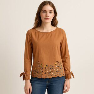 Blu Pepper Mustard Embroidered Tie Sleeve Belle Sleeve Floral S